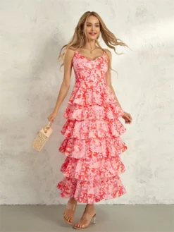 Women Floral Layered Ruffle Dress